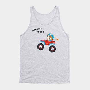 Cartoon vector of monster truck with little animal driver. Tank Top